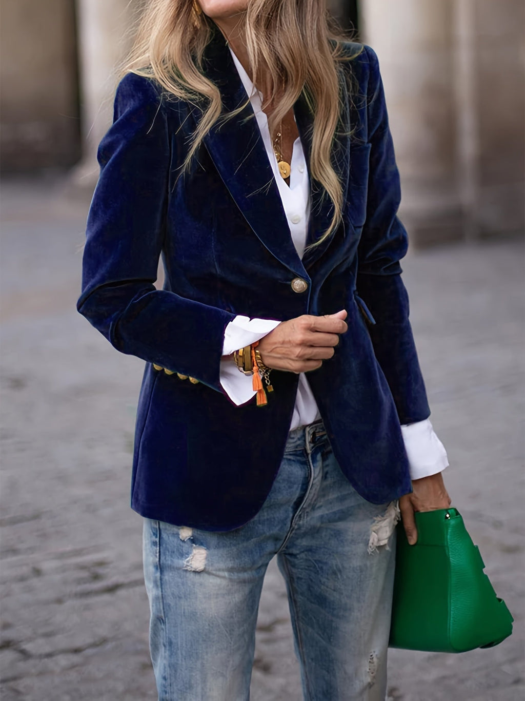Addison - Velvet Blazer with Gold Button Accents Timeless Luxury with a Modern Edge - Brighter Fashion