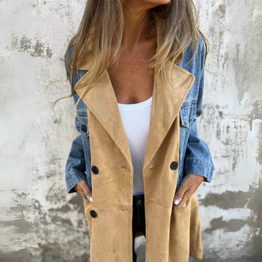 Camden | Two-Tone Trench – Denim & Suede Blend