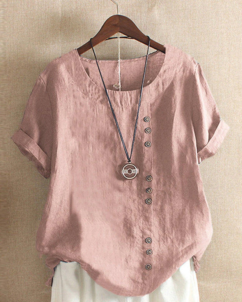 Charlie - Classic Crew Neck Vegan Cotton-Linen T-Shirt - Brighter Fashion