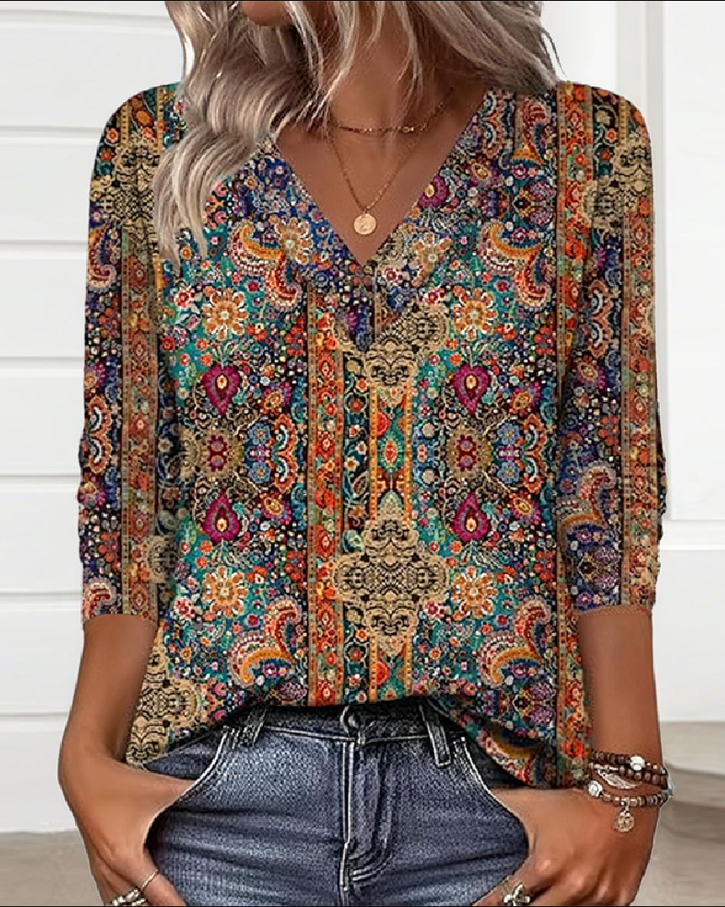 Rowan | Retro Floral V-Neck Summer Top