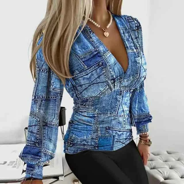 Amber | Women’s Deep V-Neck Ruched Waist Blouse