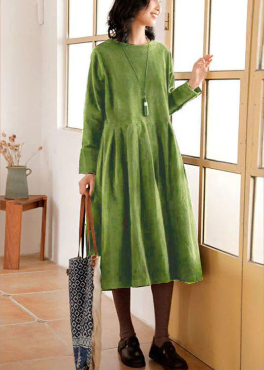 Emilie - Corduroy Long Sleeve Midi Dress - Brighter Fashion