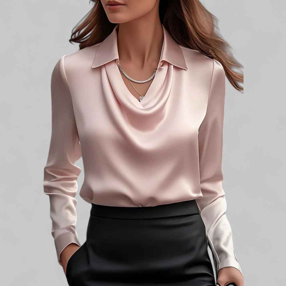 Rose | Women’s Draped Neck Long Sleeve Satin Blouses