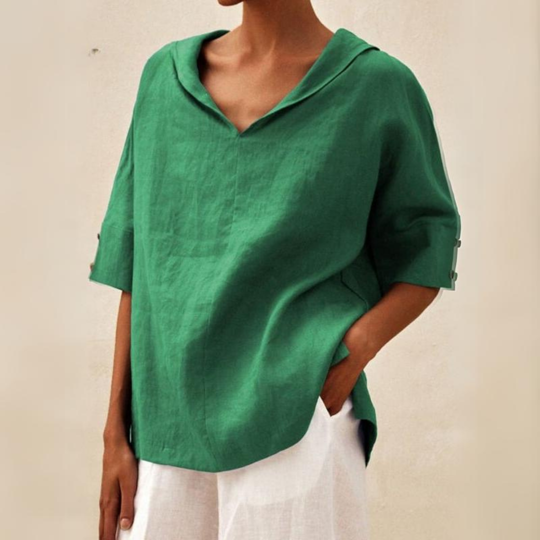 Kate - Women's V-Neck Casual Vegan Linen Shirt - Brighter Fashion