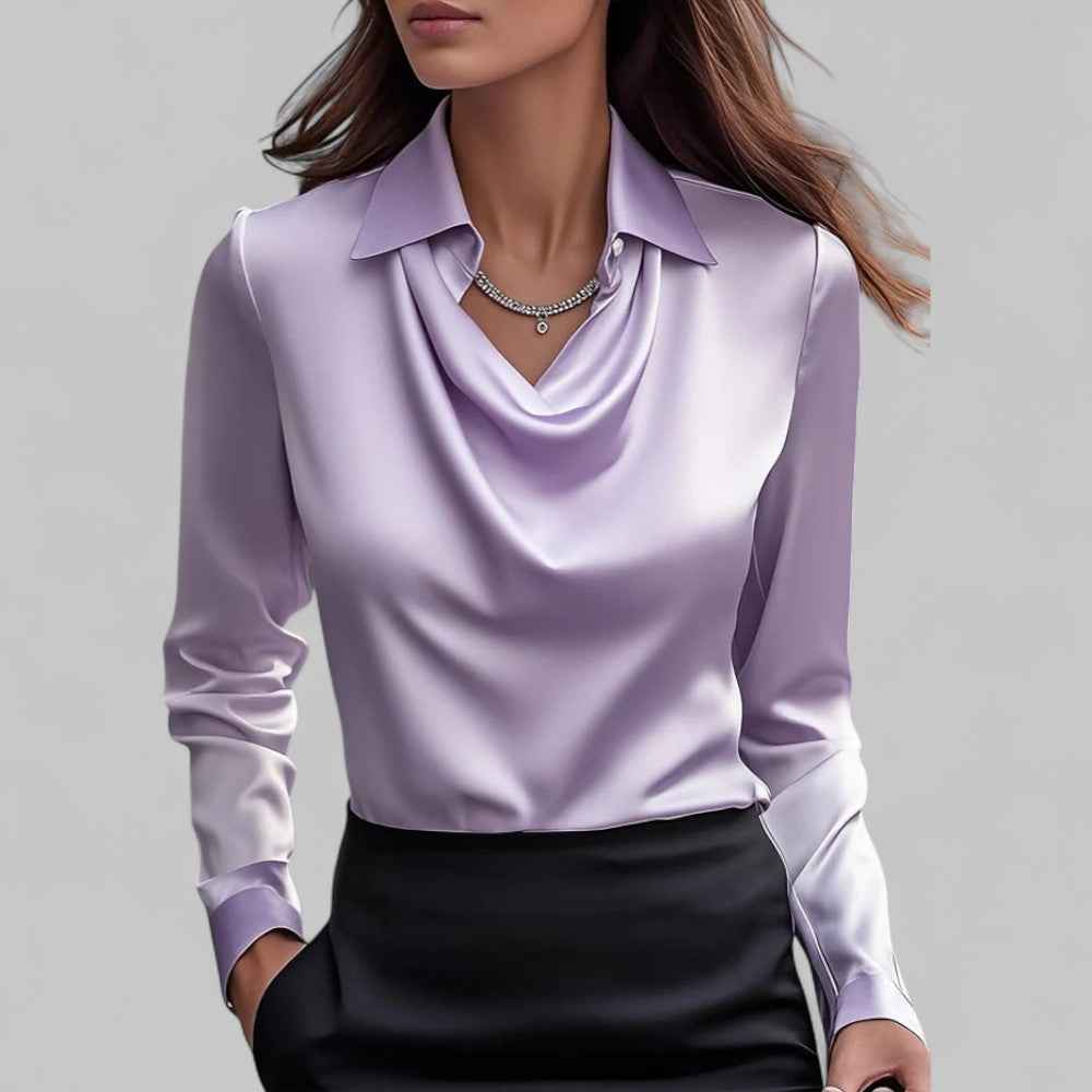 Rose | Women’s Draped Neck Long Sleeve Satin Blouses