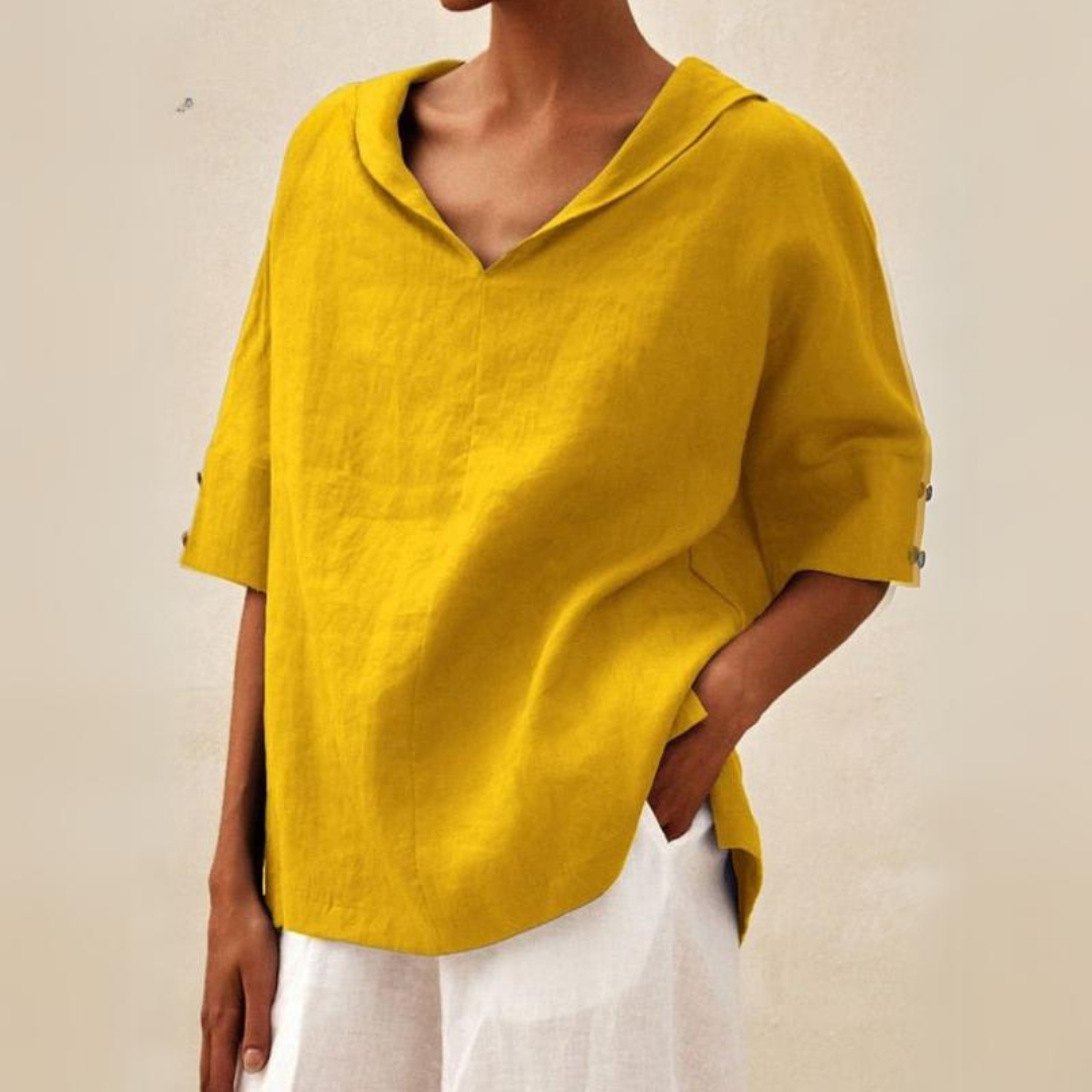 Kate - Women's V-Neck Casual Vegan Linen Shirt - Brighter Fashion