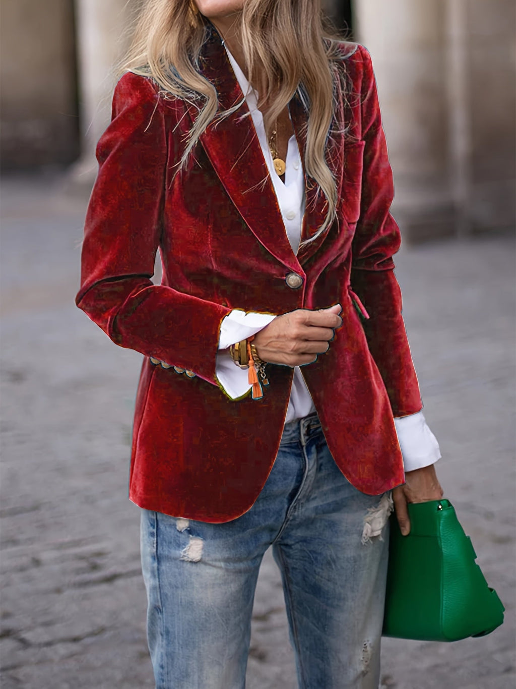 Addison - Velvet Blazer with Gold Button Accents Timeless Luxury with a Modern Edge - Brighter Fashion