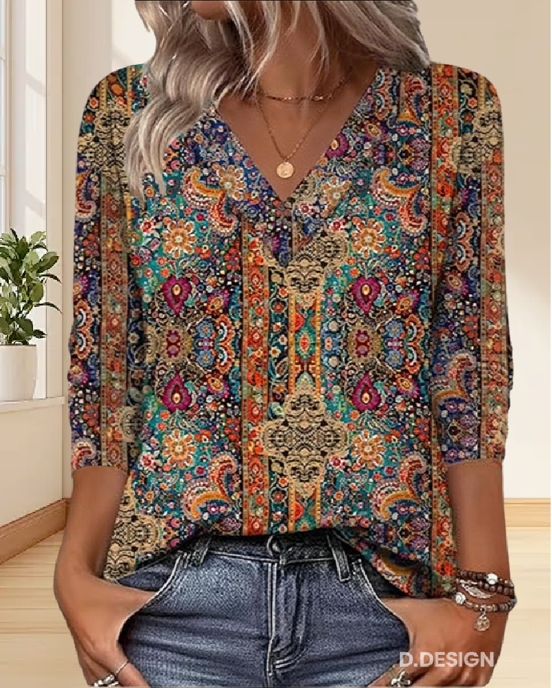 Rowan | Retro Floral V-Neck Summer Top