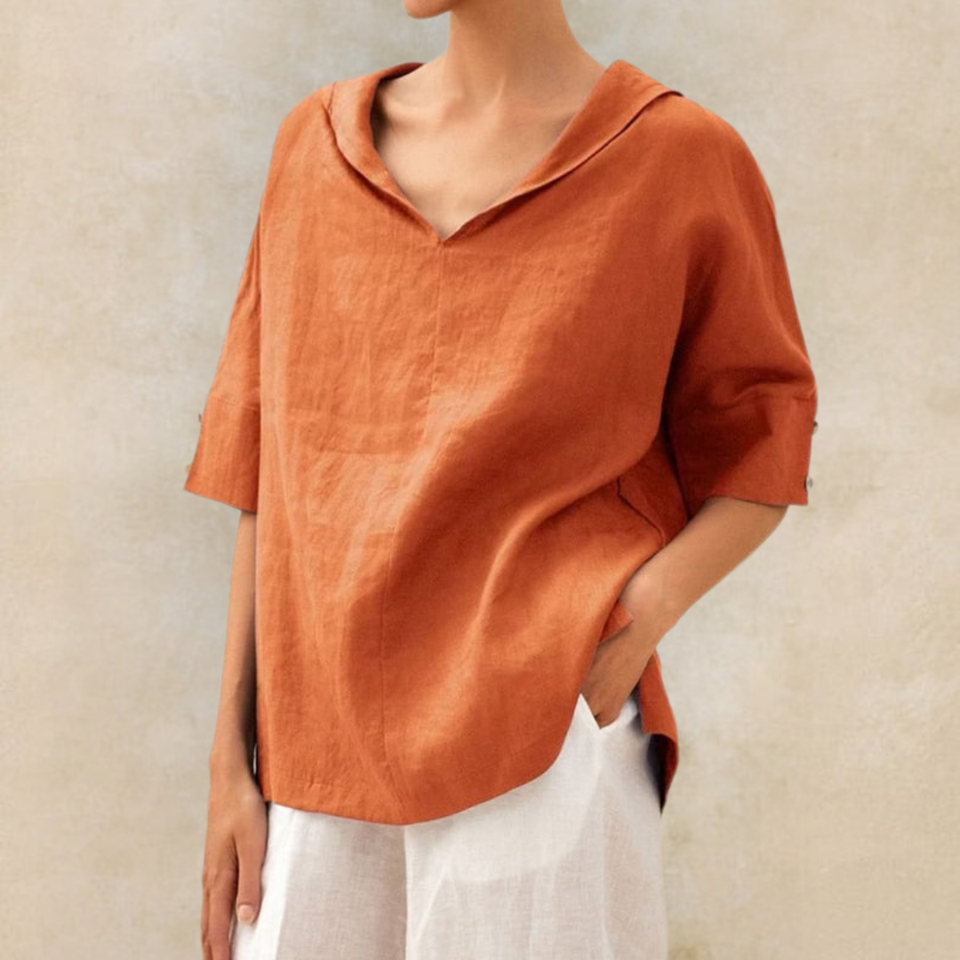 Kate - Women's V-Neck Casual Vegan Linen Shirt - Brighter Fashion
