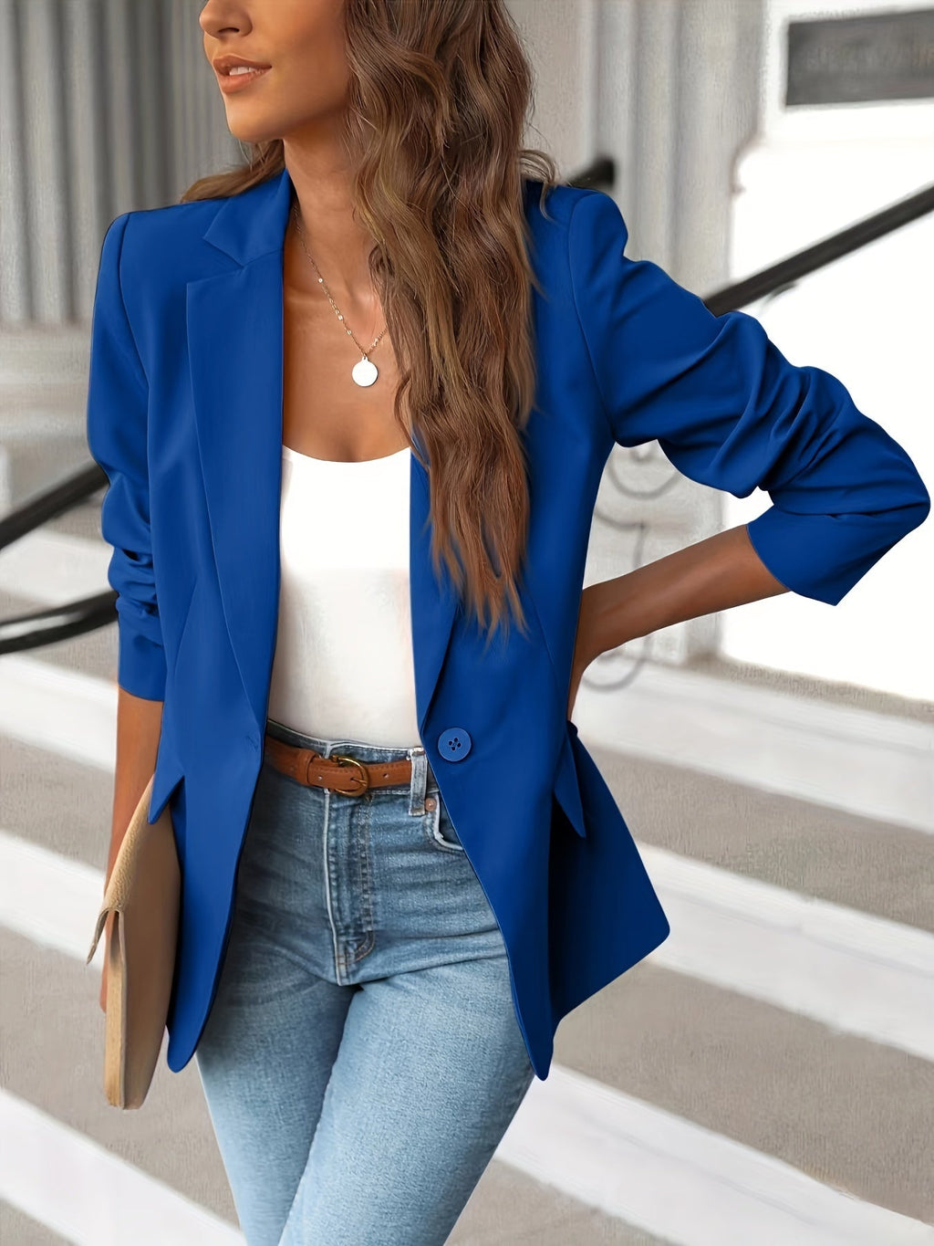 Natalie - Women's Tailored Suede-Look Blazer - Brighter Fashion