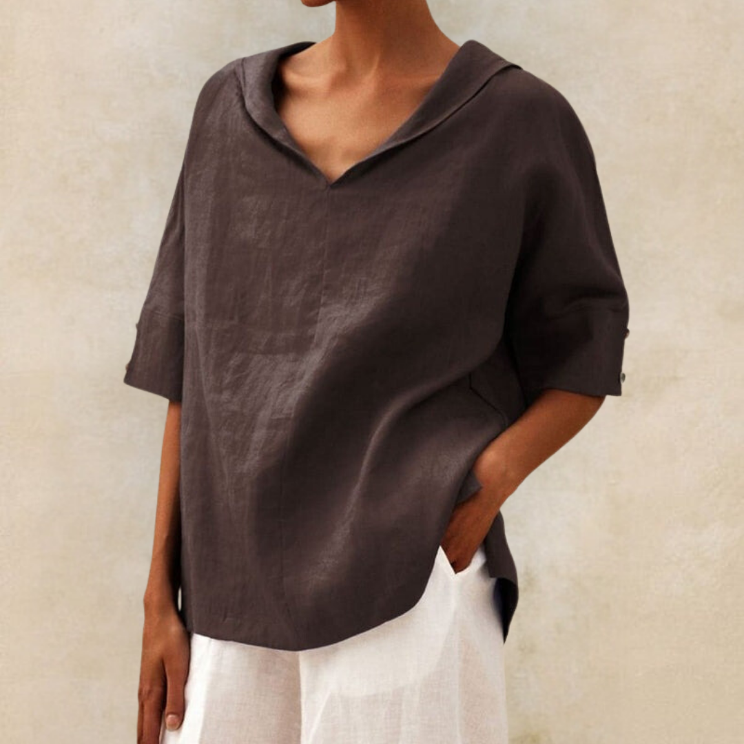 Kate - Women's V-Neck Casual Vegan Linen Shirt - Brighter Fashion