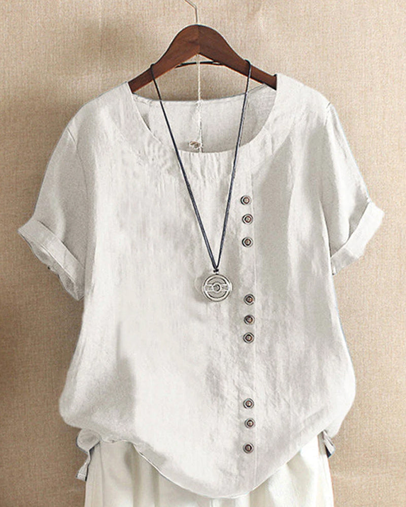 Charlie - Classic Crew Neck Vegan Cotton-Linen T-Shirt - Brighter Fashion