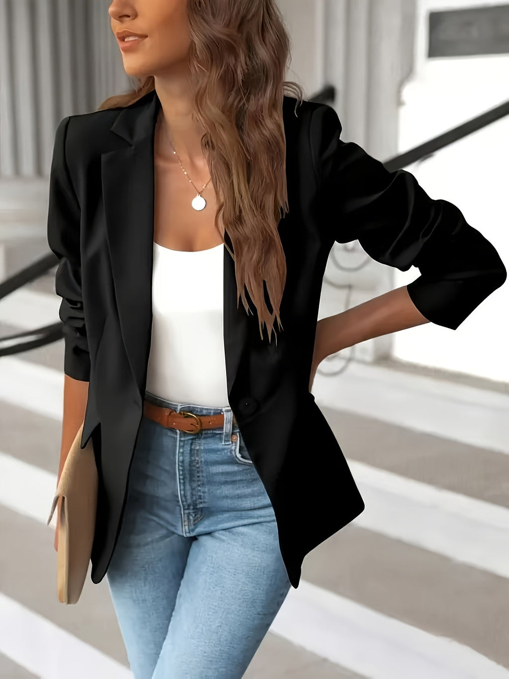 Natalie - Women's Tailored Suede-Look Blazer - Brighter Fashion
