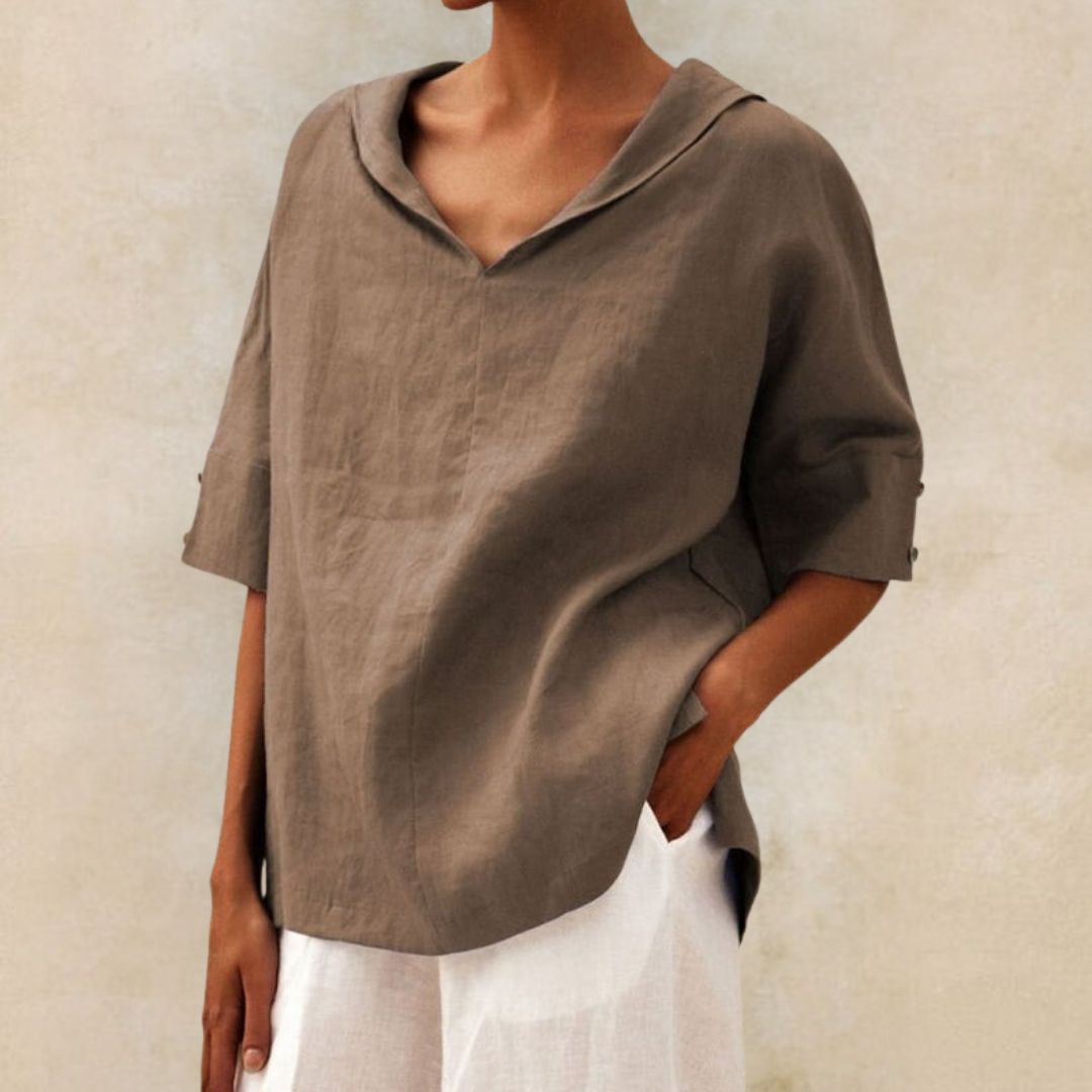 Kate - Women's V-Neck Casual Vegan Linen Shirt - Brighter Fashion