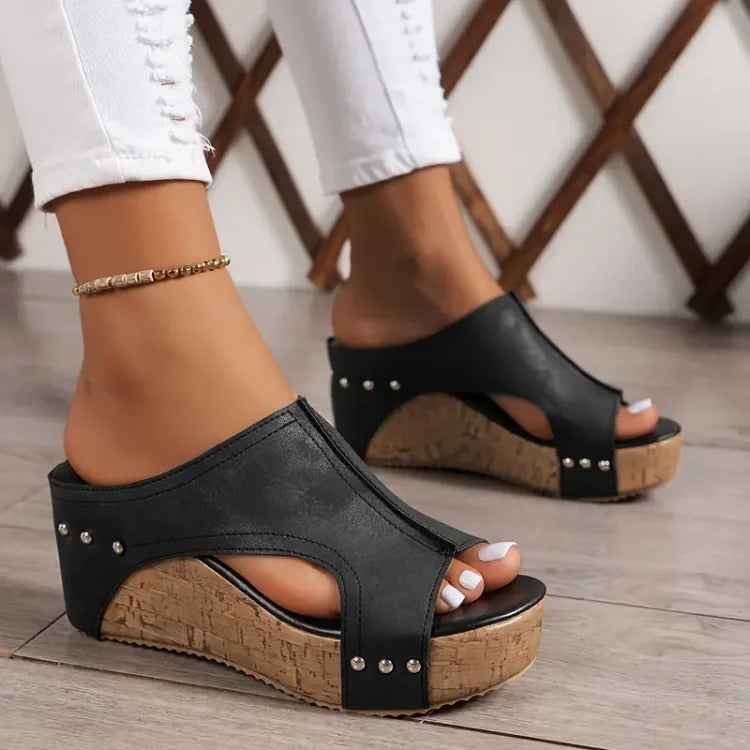 Faith - Elegant Rubber Sole Buckle Wedge Sandals