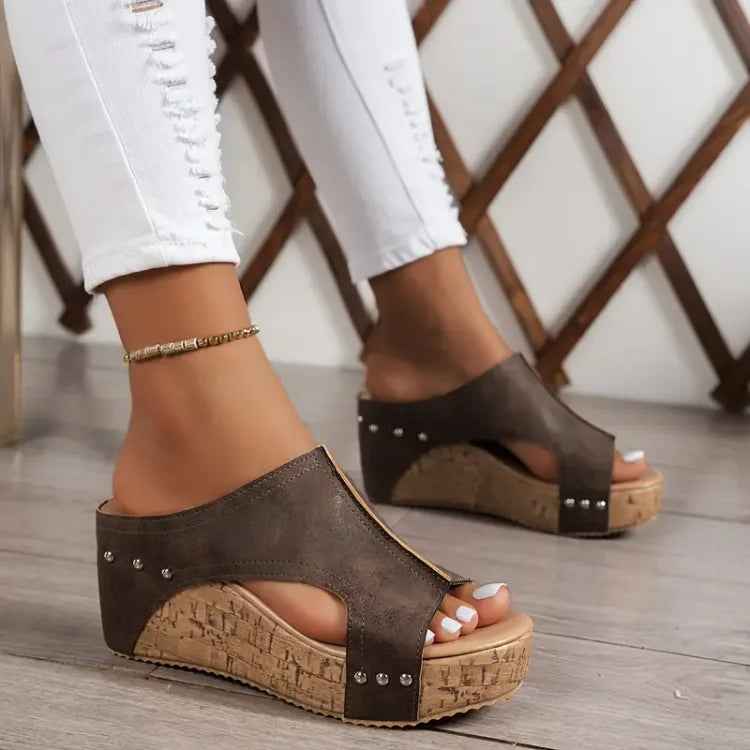 Faith - Elegant Rubber Sole Buckle Wedge Sandals