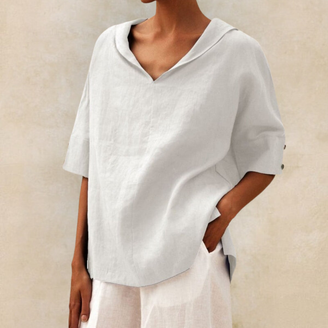 Kate - Women's V-Neck Casual Vegan Linen Shirt - Brighter Fashion