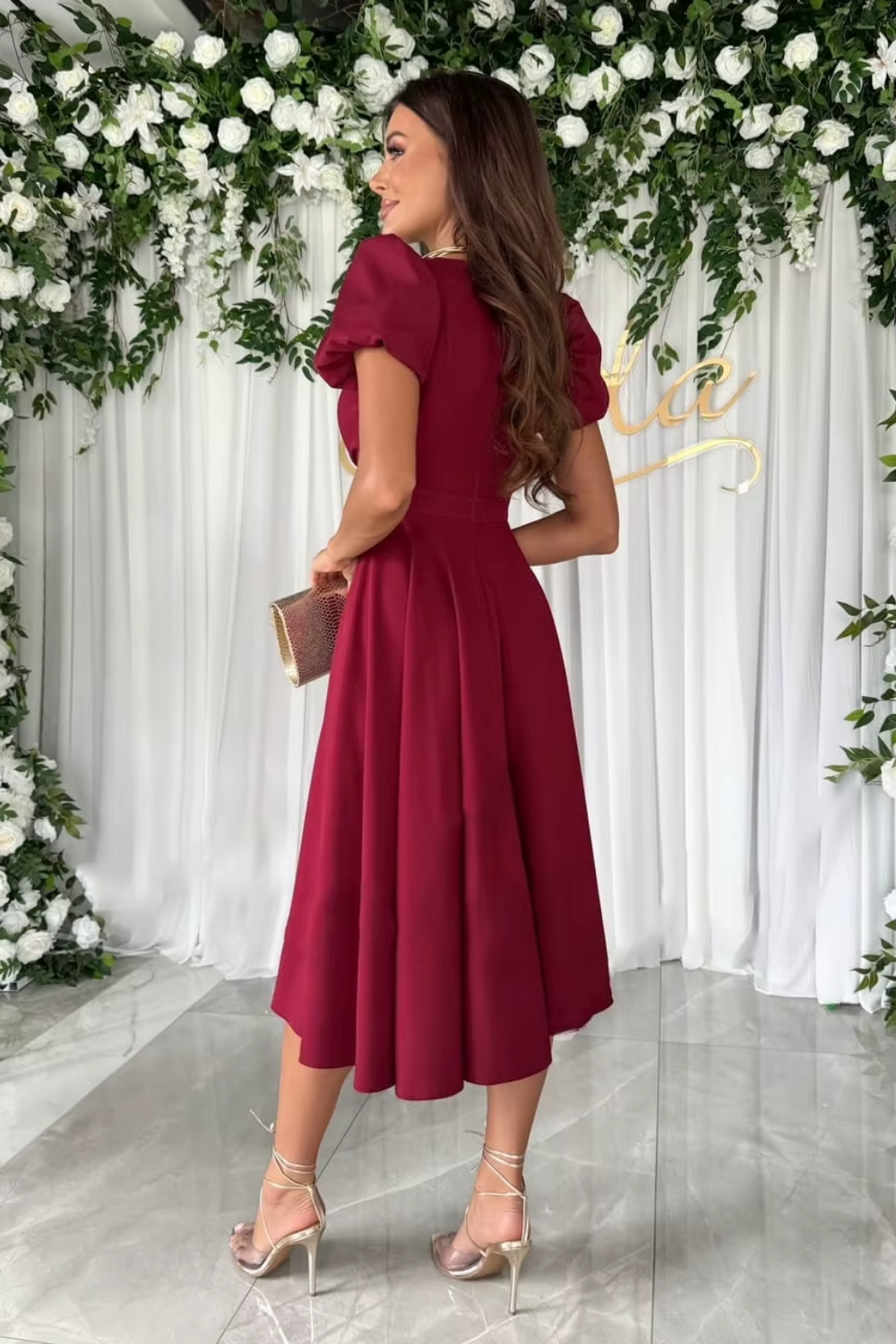 Anika - Elegant V-Neck Midi Dress for Weddings and Special Occasions - Brighter Fashion