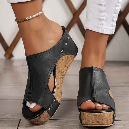 Faith - Elegant Rubber Sole Buckle Wedge Sandals