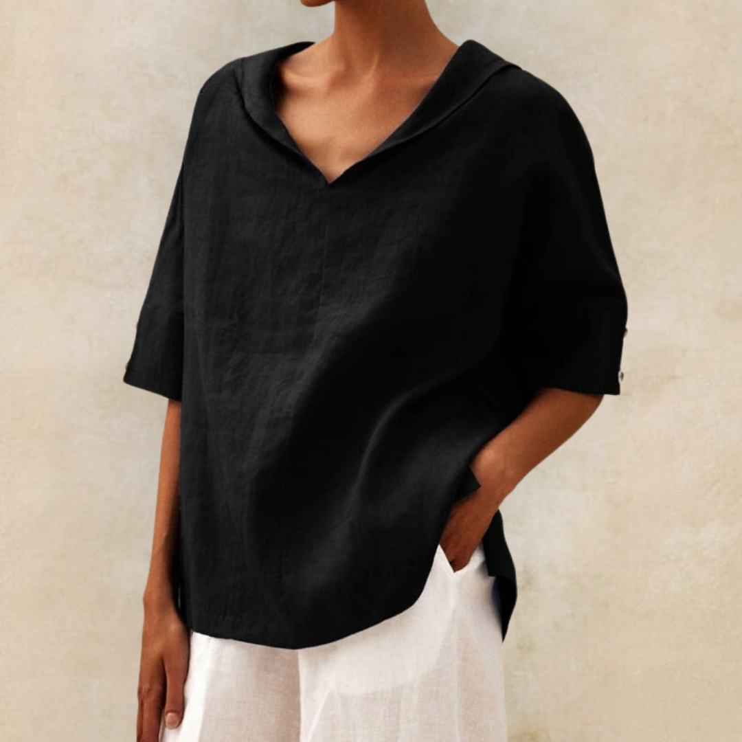 Kate - Women's V-Neck Casual Vegan Linen Shirt - Brighter Fashion