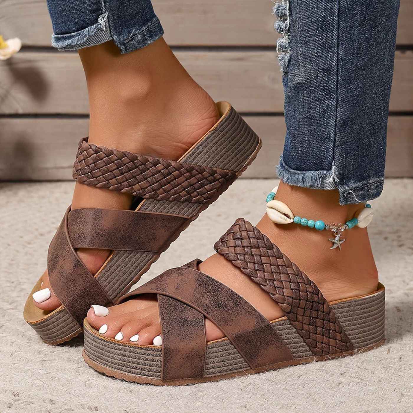 Orthopedic Braided Platform Slide Sandals