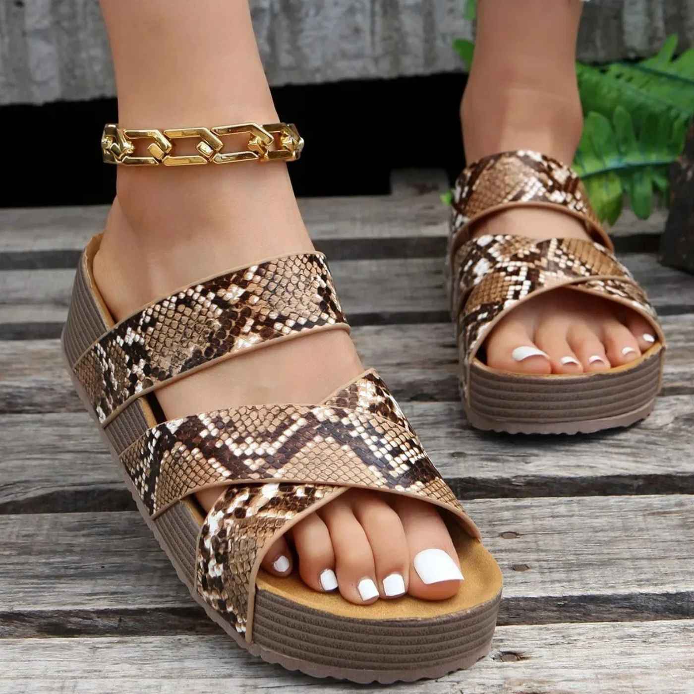Orthopedic Braided Platform Slide Sandals