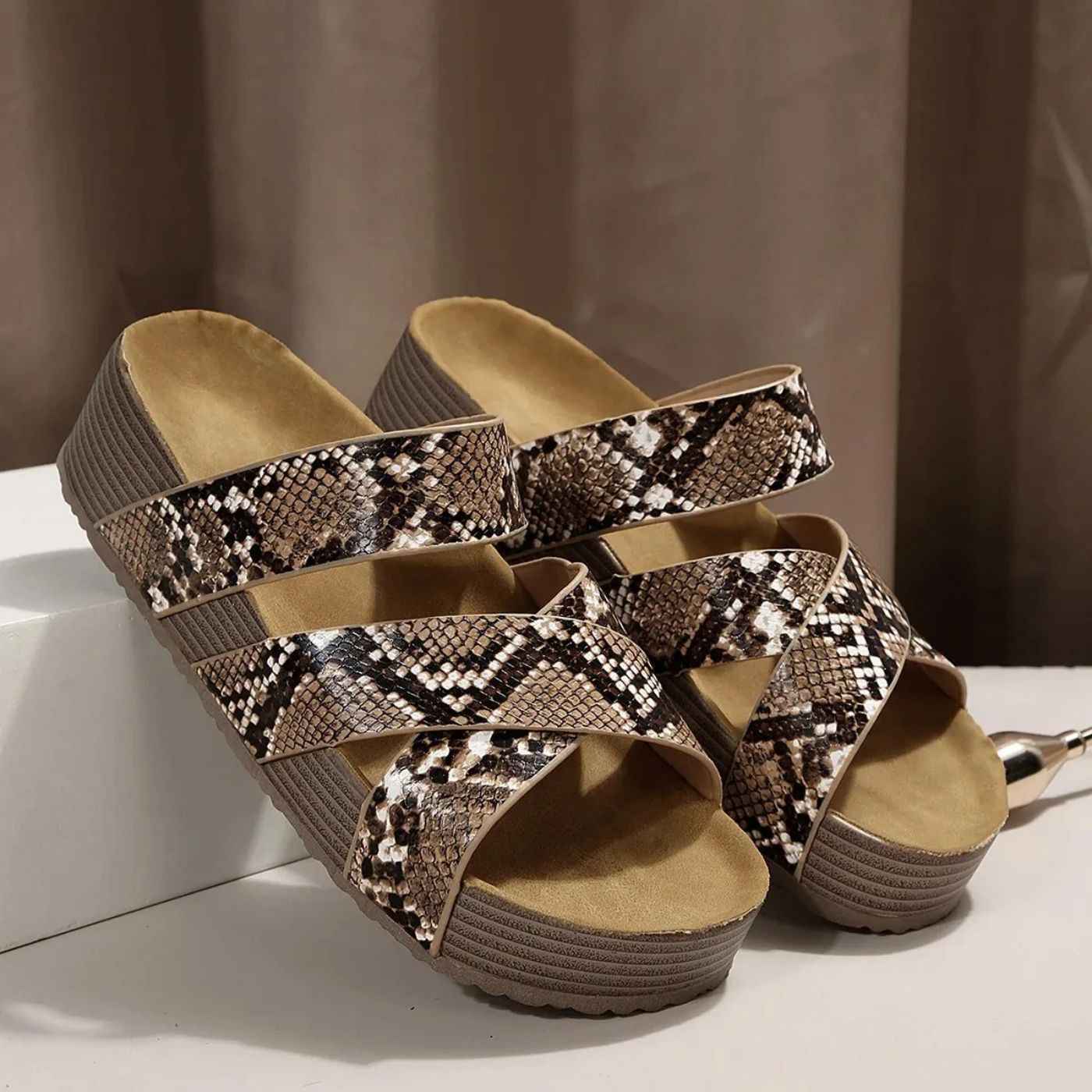 Orthopedic Braided Platform Slide Sandals