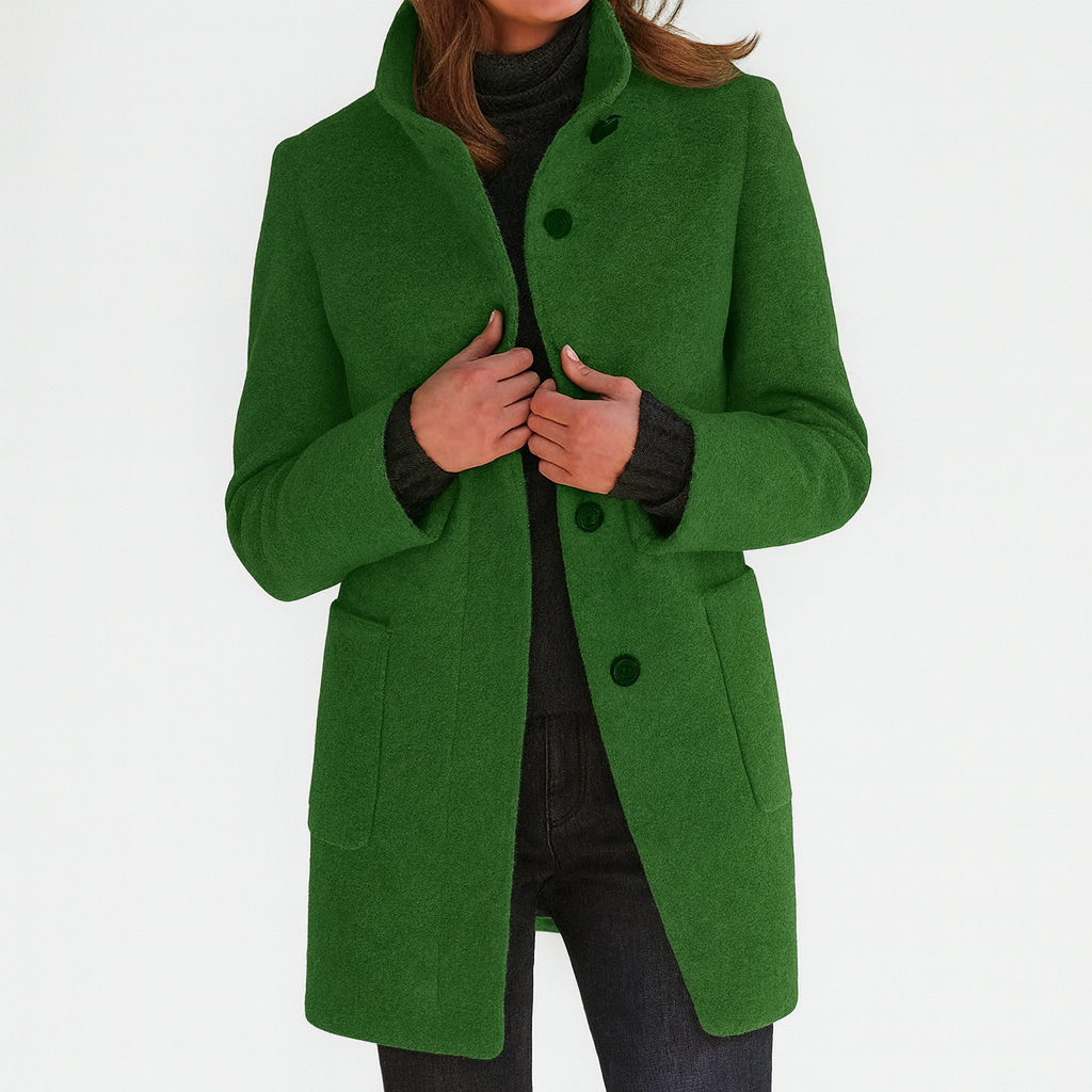 Stella | Fitted Vegan Wool Blend Coat With High Collar For A Slimming Silhouette