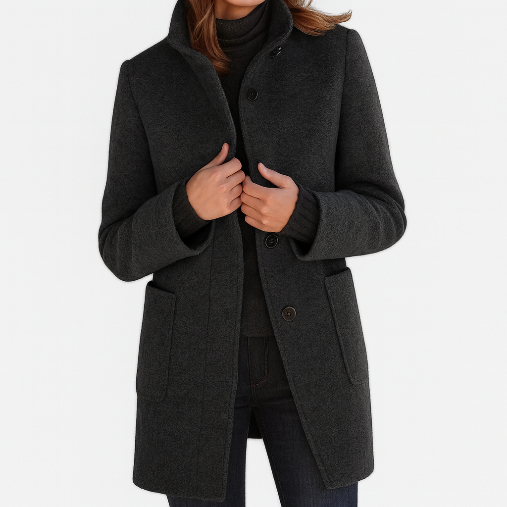 Stella | Fitted Vegan Wool Blend Coat With High Collar For A Slimming Silhouette