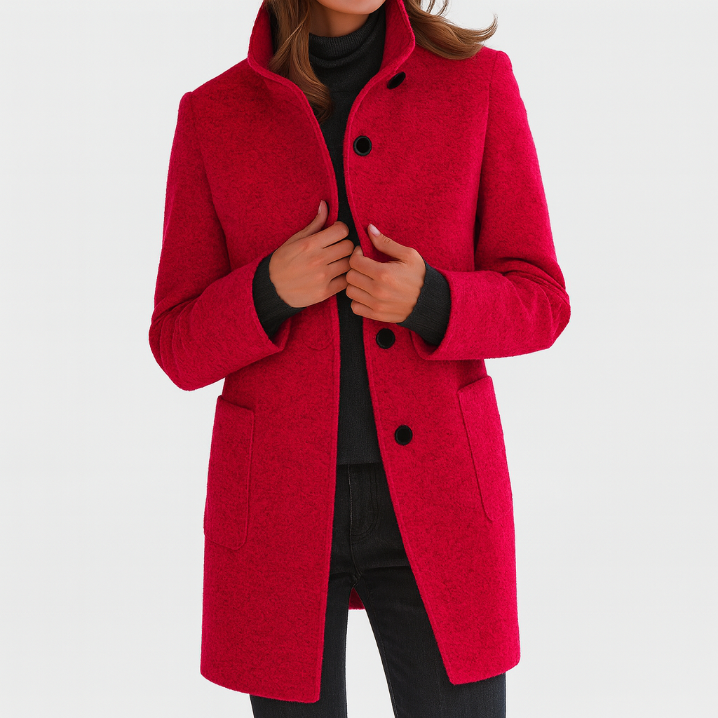 Stella | Fitted Vegan Wool Blend Coat With High Collar For A Slimming Silhouette