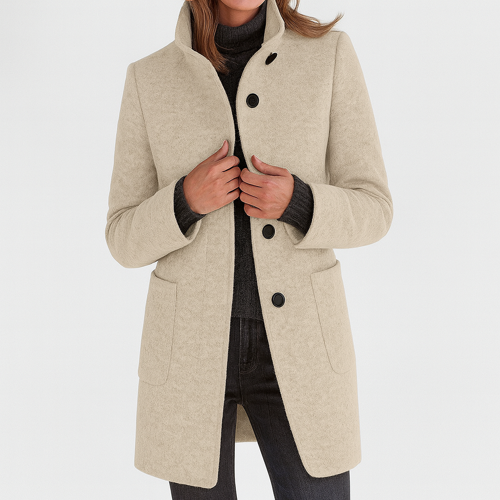 Stella | Fitted Vegan Wool Blend Coat With High Collar For A Slimming Silhouette