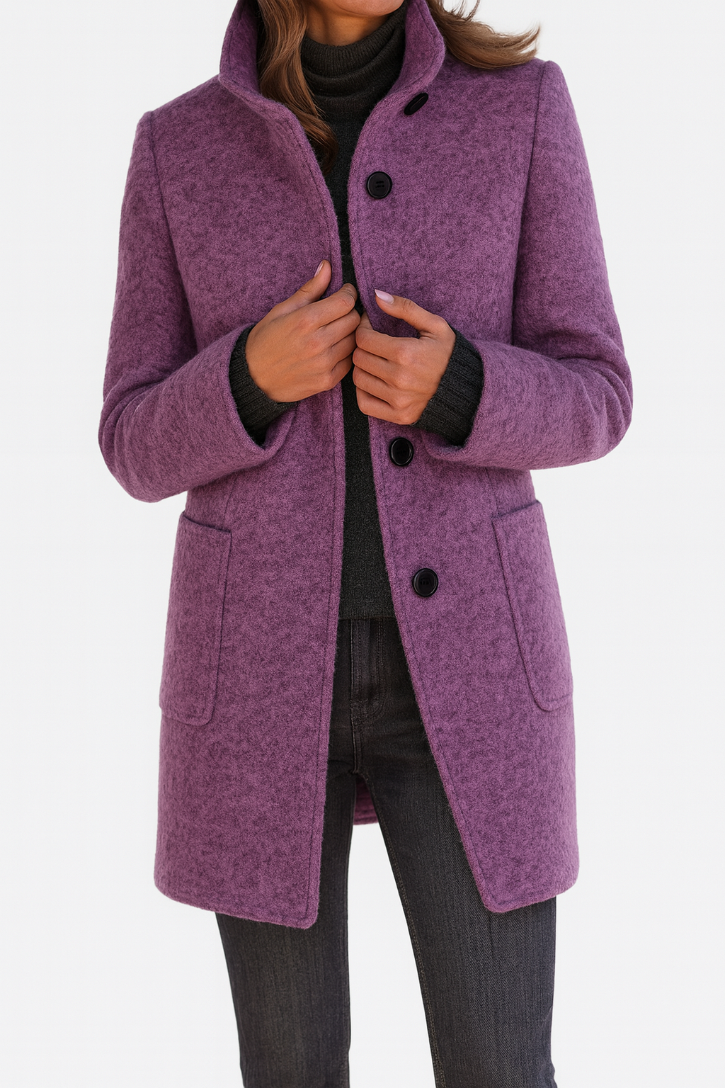 Stella | Fitted Vegan Wool Blend Coat With High Collar For A Slimming Silhouette