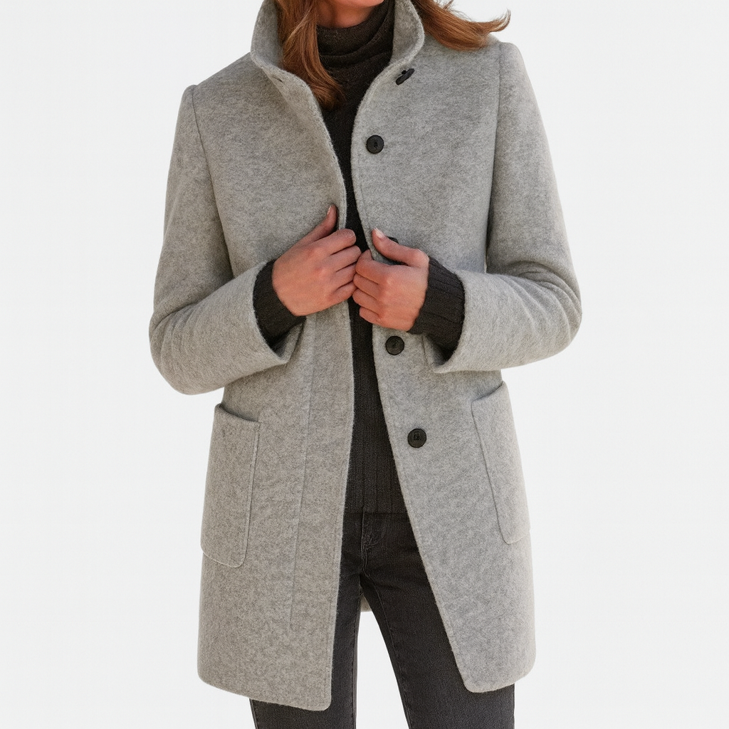 Stella | Fitted Vegan Wool Blend Coat With High Collar For A Slimming Silhouette