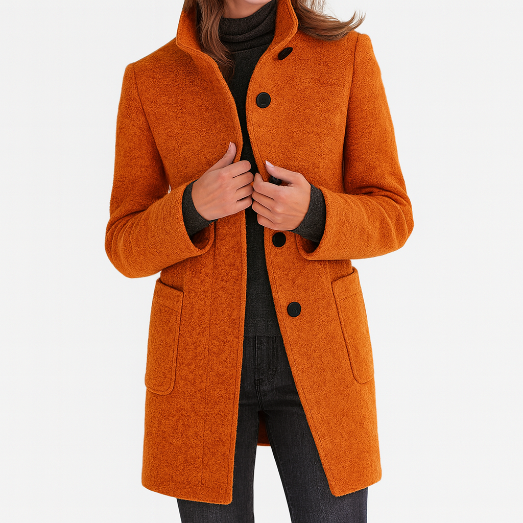 Stella | Fitted Vegan Wool Blend Coat With High Collar For A Slimming Silhouette