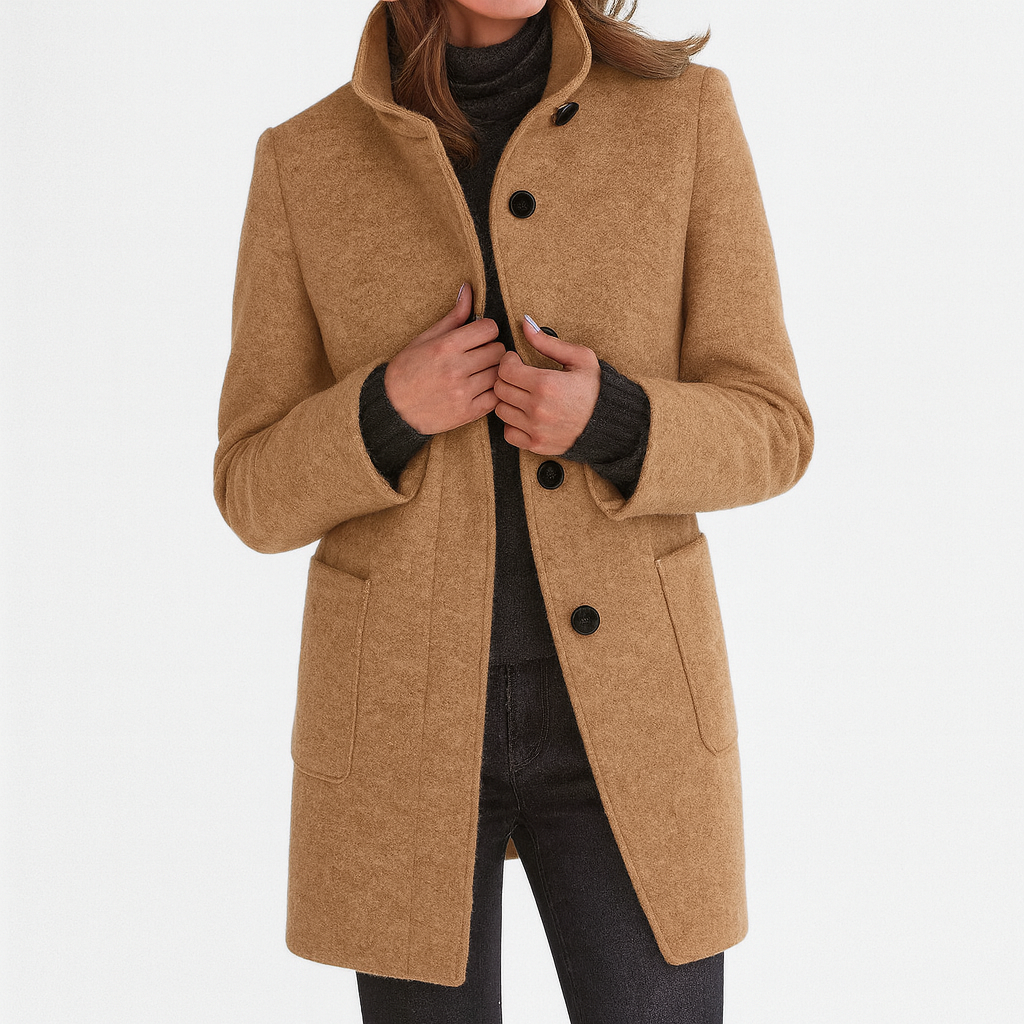 Stella | Fitted Vegan Wool Blend Coat With High Collar For A Slimming Silhouette