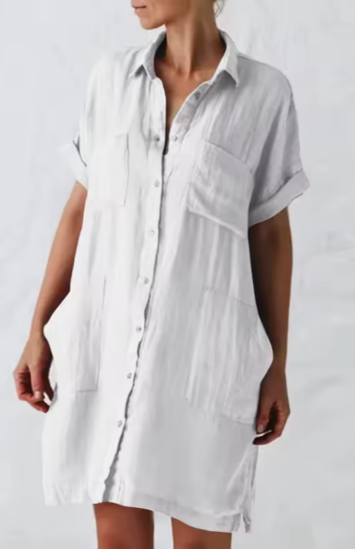 Effortless Chic White Linen Shirt Dress for Women | Jillian 6
