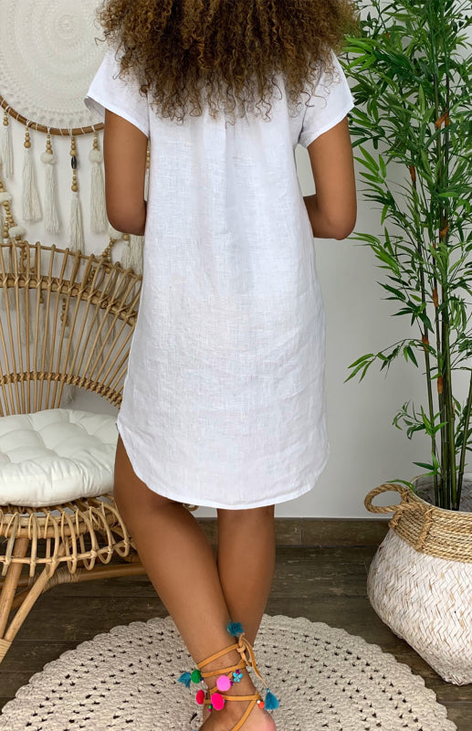 Effortless Summer V-Neck Linen Dress | Bella 6