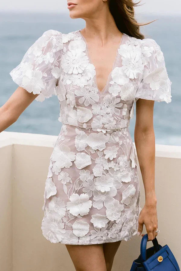 Floral Mini Dress with Puff Sleeves for Women | Josette 5