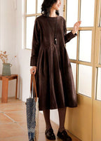 Emilie - Corduroy Long Sleeve Midi Dress - Brighter Fashion