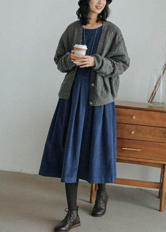 Emilie - Corduroy Long Sleeve Midi Dress - Brighter Fashion