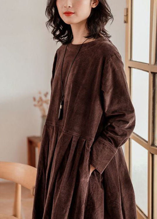 Emilie - Corduroy Long Sleeve Midi Dress - Brighter Fashion