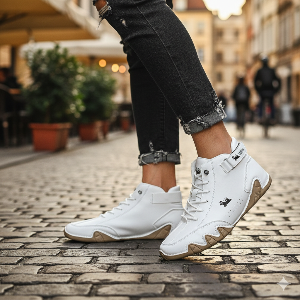Gloria | Women's White Vegan Leather High Top Sneakers with Ankle Strap and Durable Sole