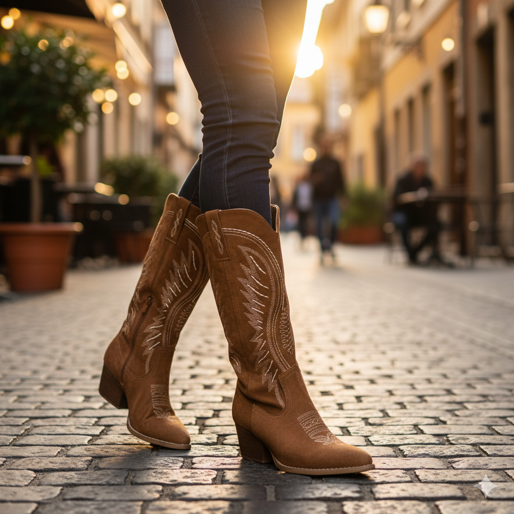 Carol | Embroidered Western Cowboy Boots Mid-Calf Height For Modern Style