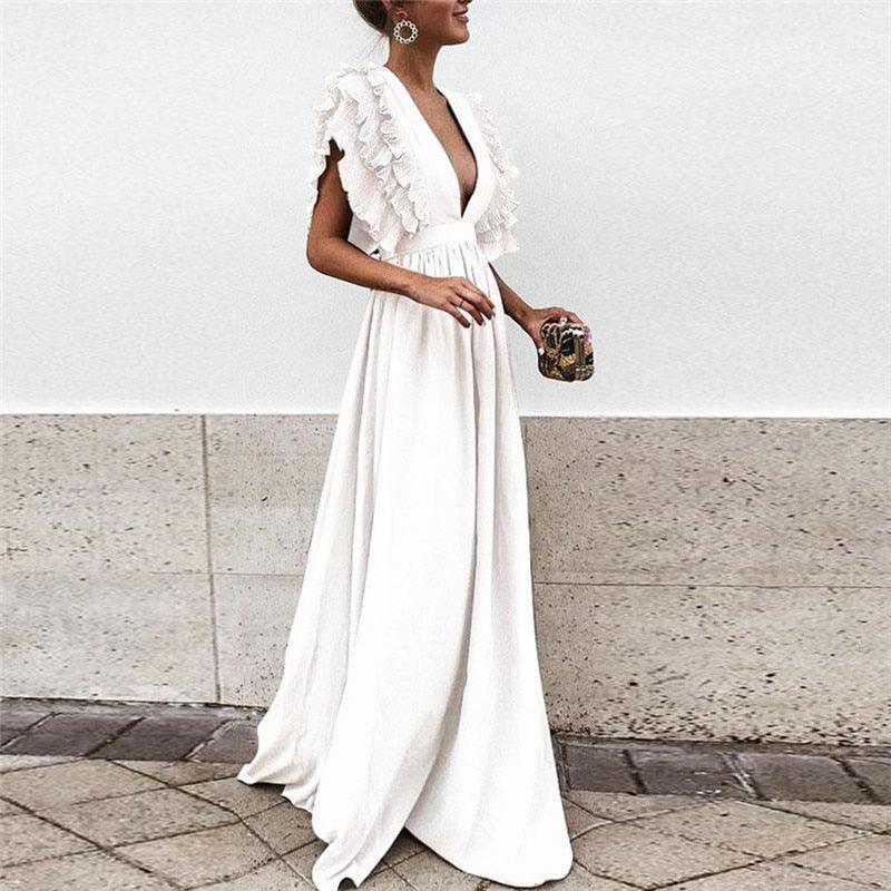 Ariella - Elegant Ruffle Sleeve Maxi Dress - Brighter Fashion