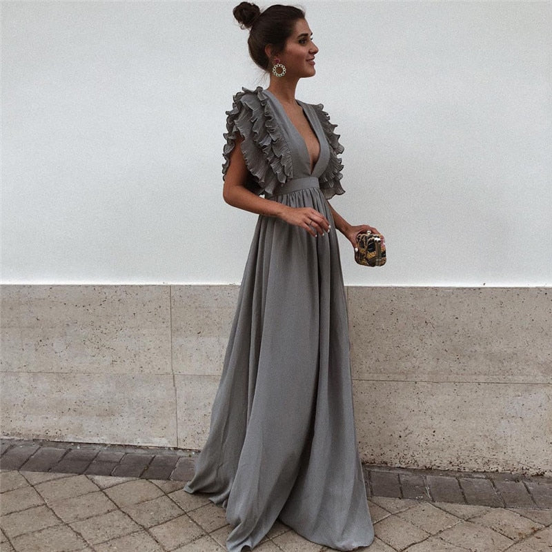 Ariella - Elegant Ruffle Sleeve Maxi Dress - Brighter Fashion