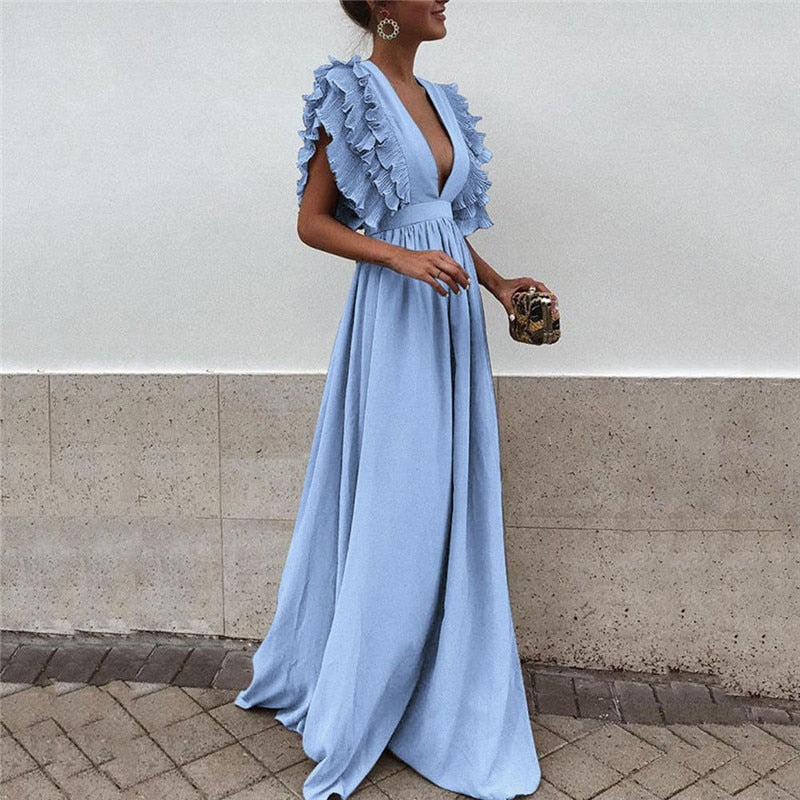 Ariella - Elegant Ruffle Sleeve Maxi Dress - Brighter Fashion