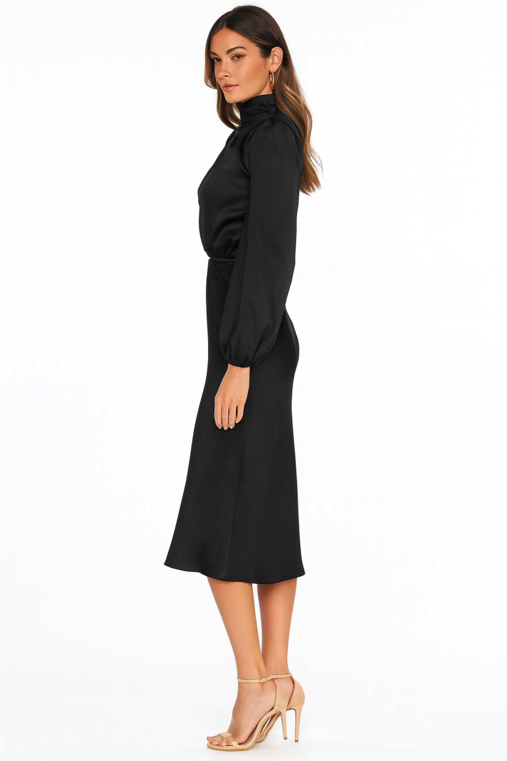 Hazel - Long-Sleeved Satin Dress - Brighter Fashion