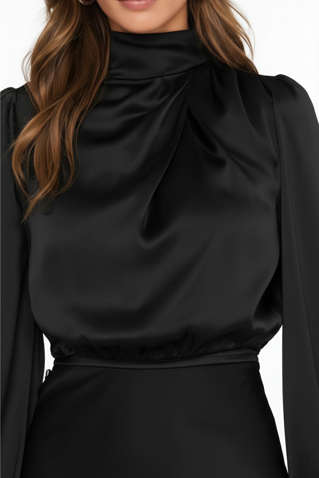 Hazel - Long-Sleeved Satin Dress - Brighter Fashion