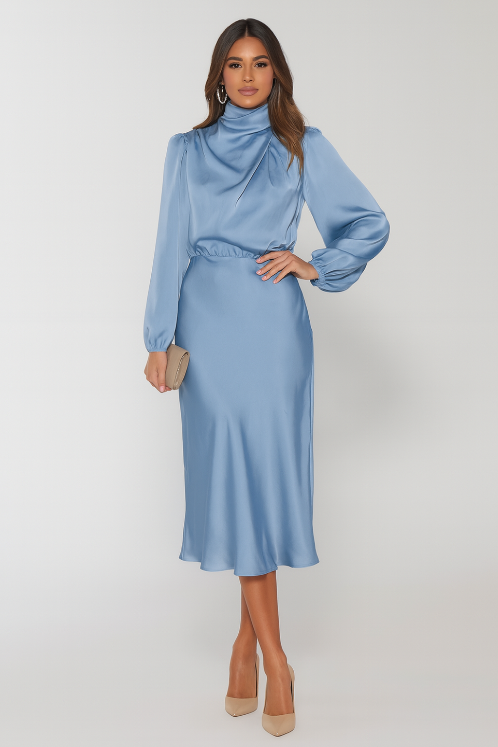 Hazel - Long-Sleeved Satin Dress - Brighter Fashion