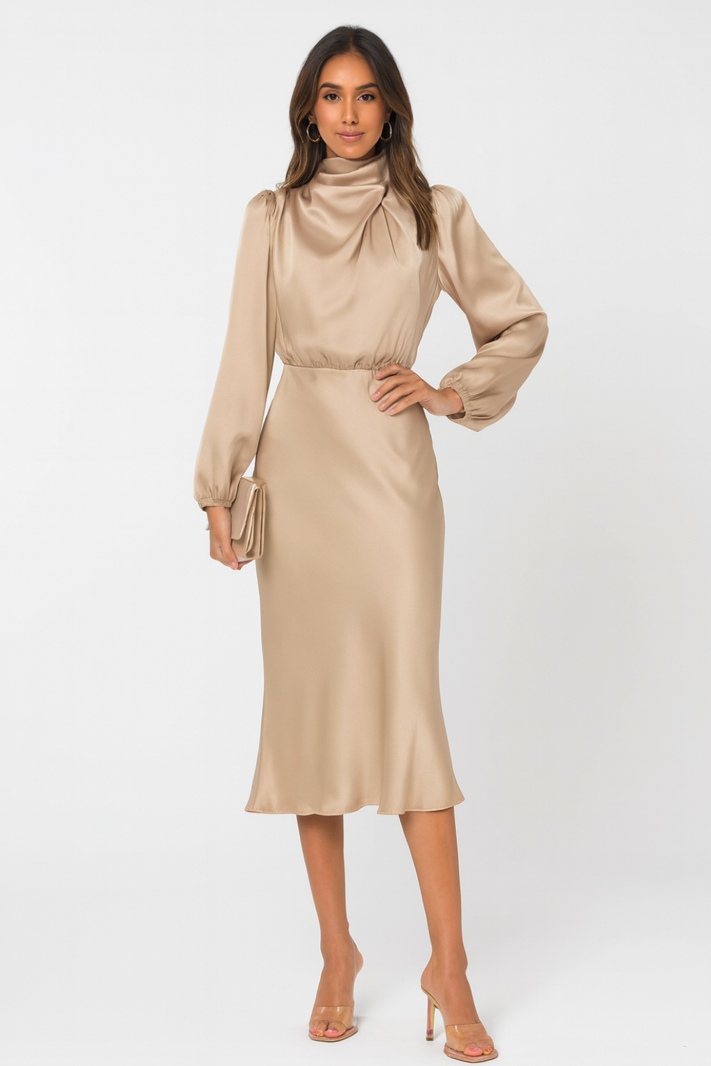 Hazel - Long-Sleeved Satin Dress - Brighter Fashion